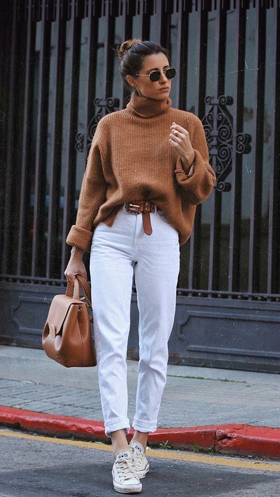 Look marrom e branco para o inverno