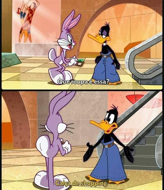 meme do Looney Tunes sobre calça de shopping