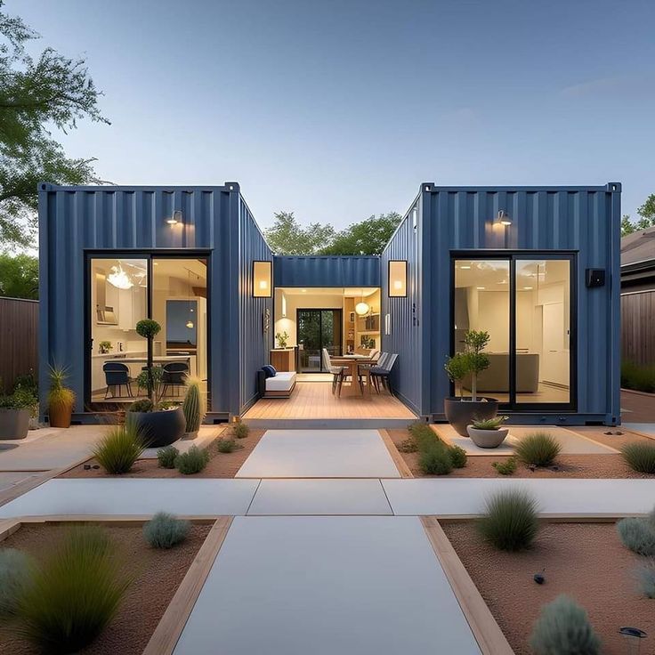 Casa modular com mais de um módulo na cor cinza