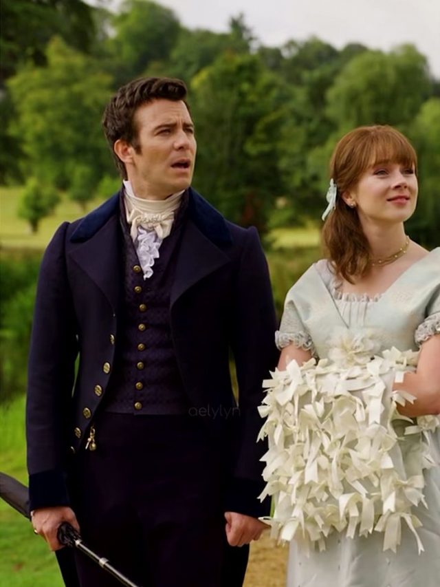 Eloise Bridgerton e Benedict olhando para o lado