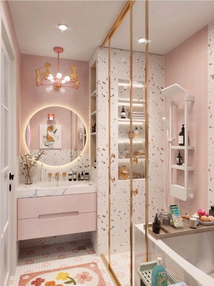 Banheiro rosa com granilite