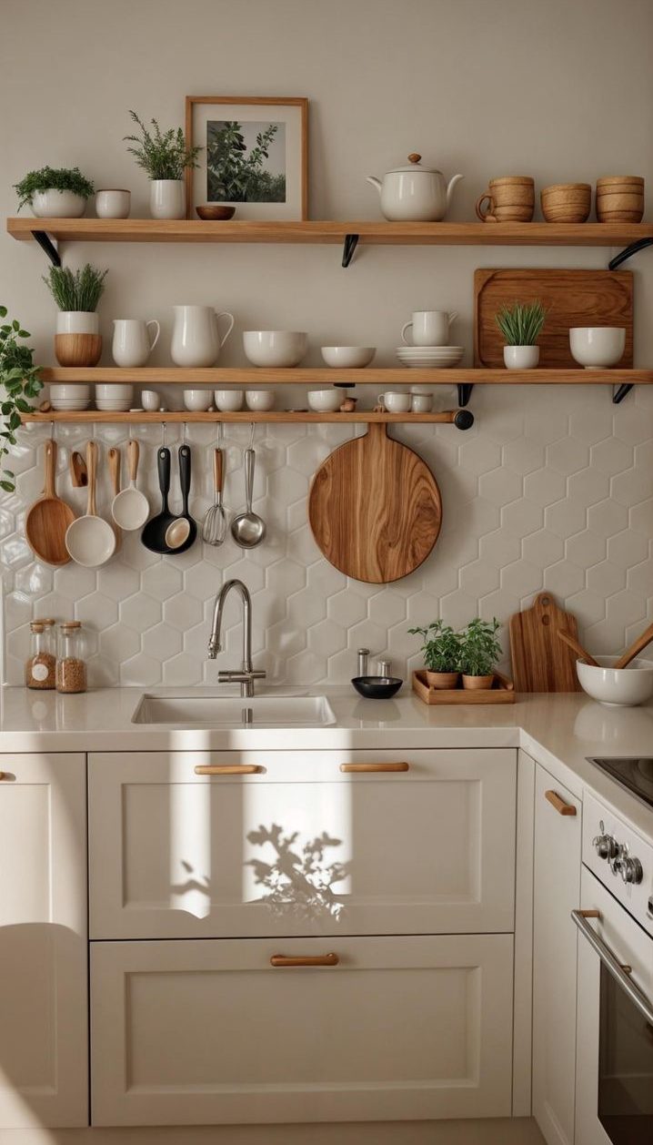 Cozinha branco com utensílios à mostra