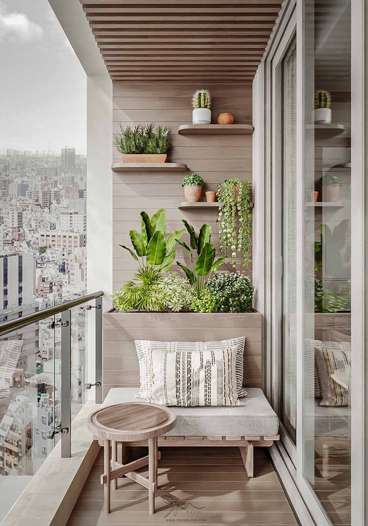 Sacada com plantas e poltrona