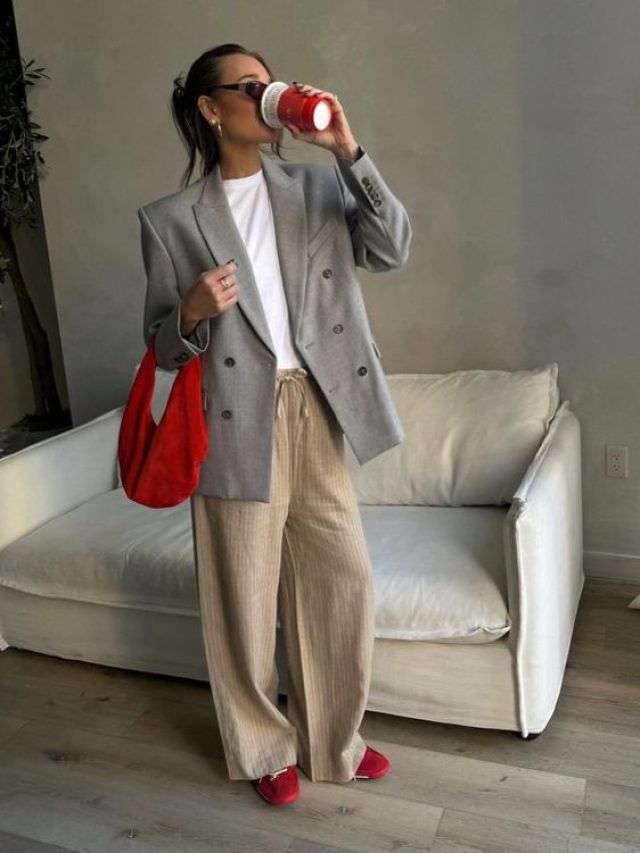 Look com blazer cinza