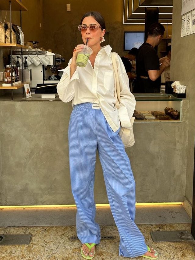 Look com calça listrada