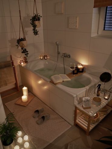 Banheira embutida com velas