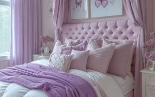 Quarto feminino adulto em lilás e rosa