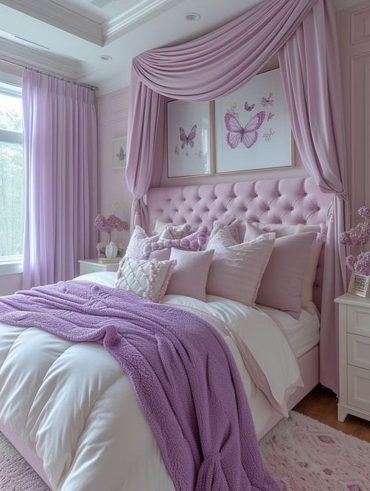 Quarto feminino adulto em lilás e rosa