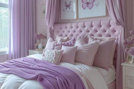 Quarto feminino adulto em lilás e rosa