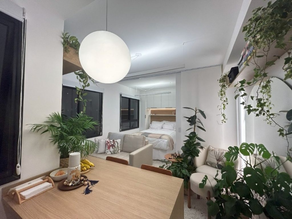 Imóvel de 24m² com plantas suspensas e em vasos