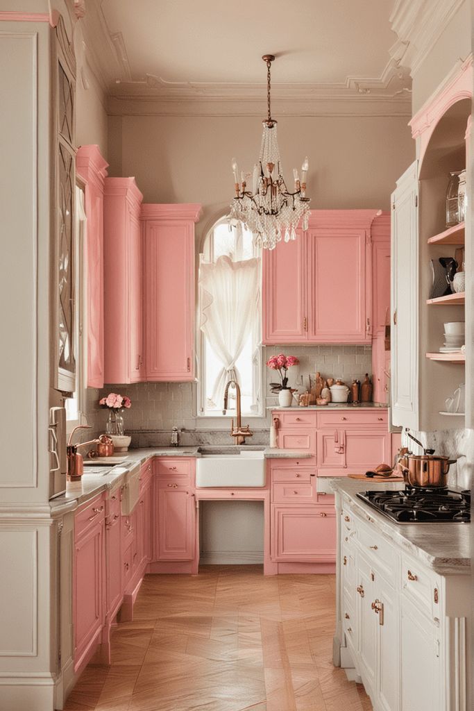 Cozinha rosa e branco no estilo provençal