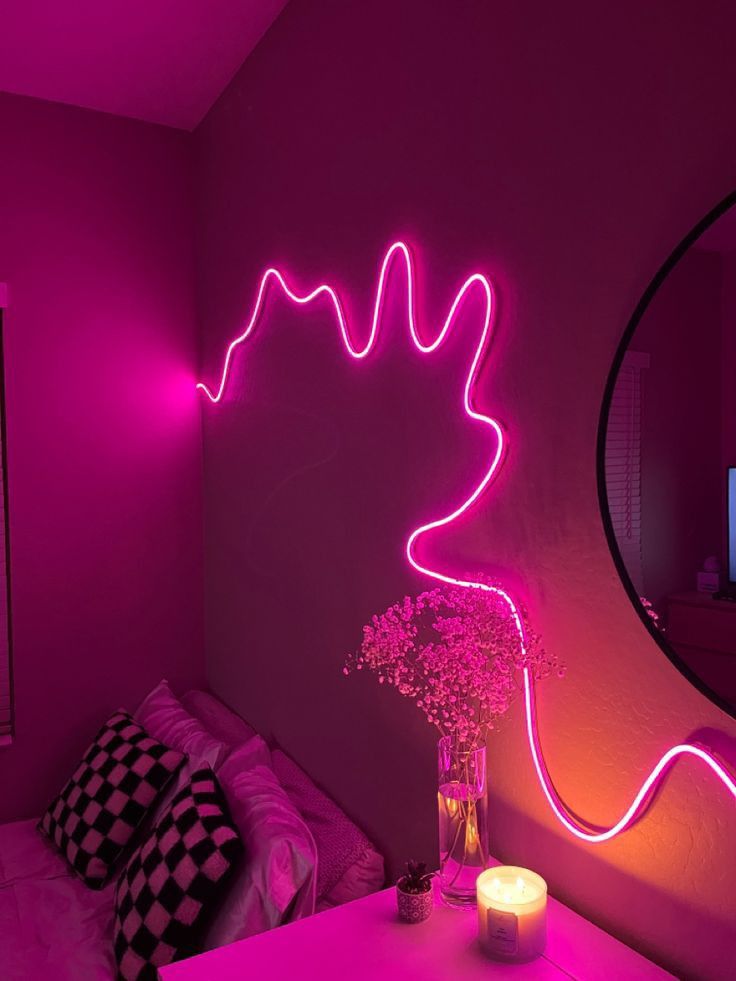 Quarto com tira de led rosa neon