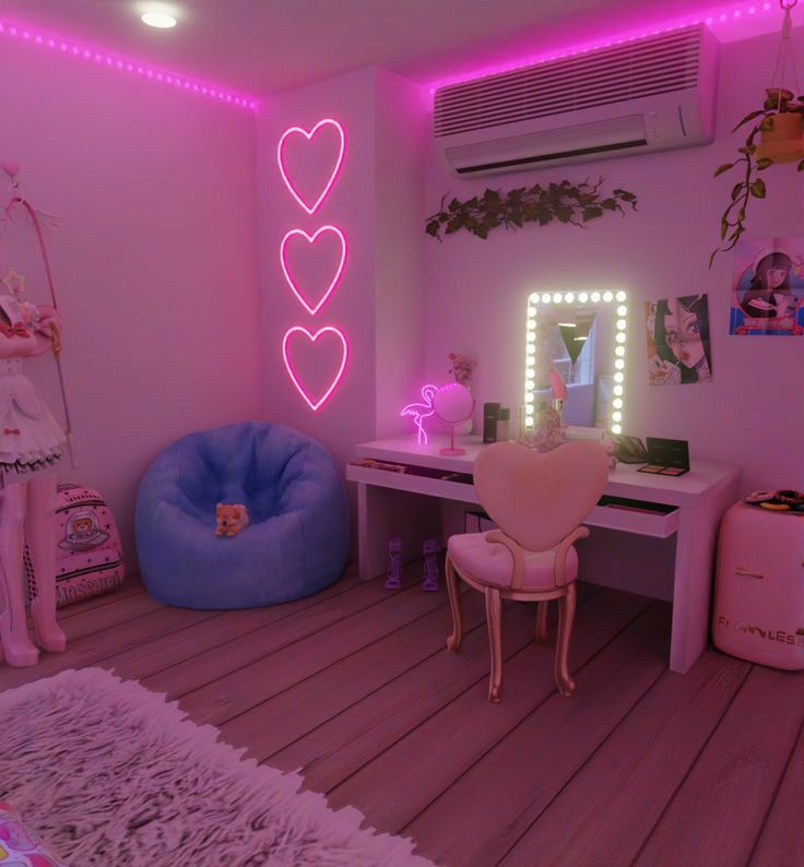 Quarto com corações em LED