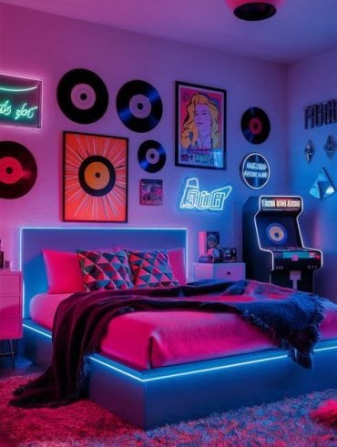 Quarto colorido com fita led azul