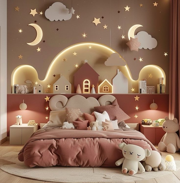 Quarto rosa e creme com led