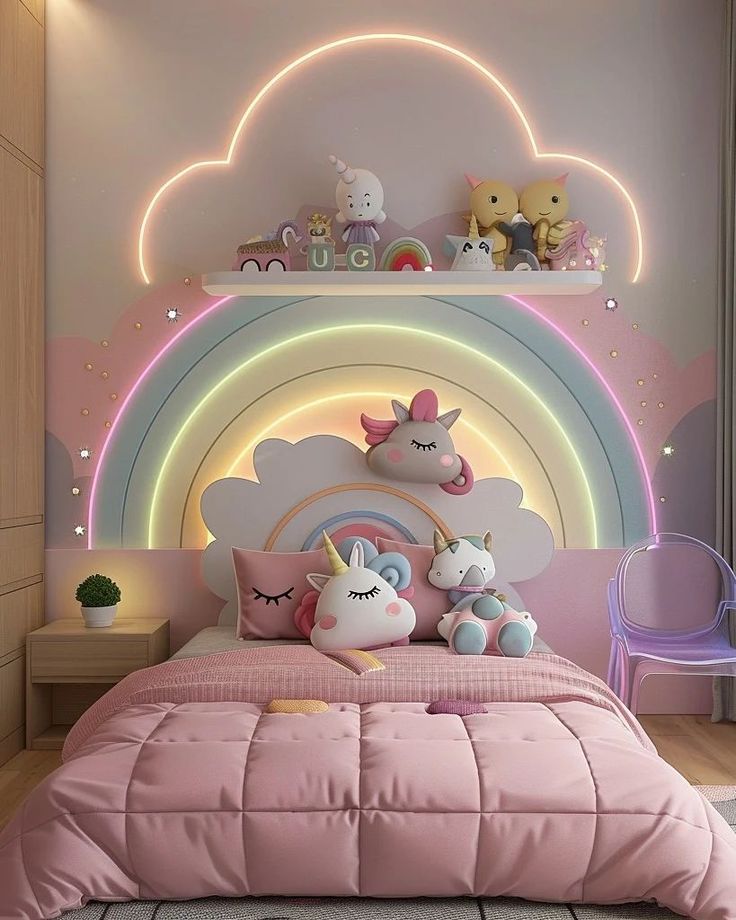 Quarto infantil com temática de unicórnio com led