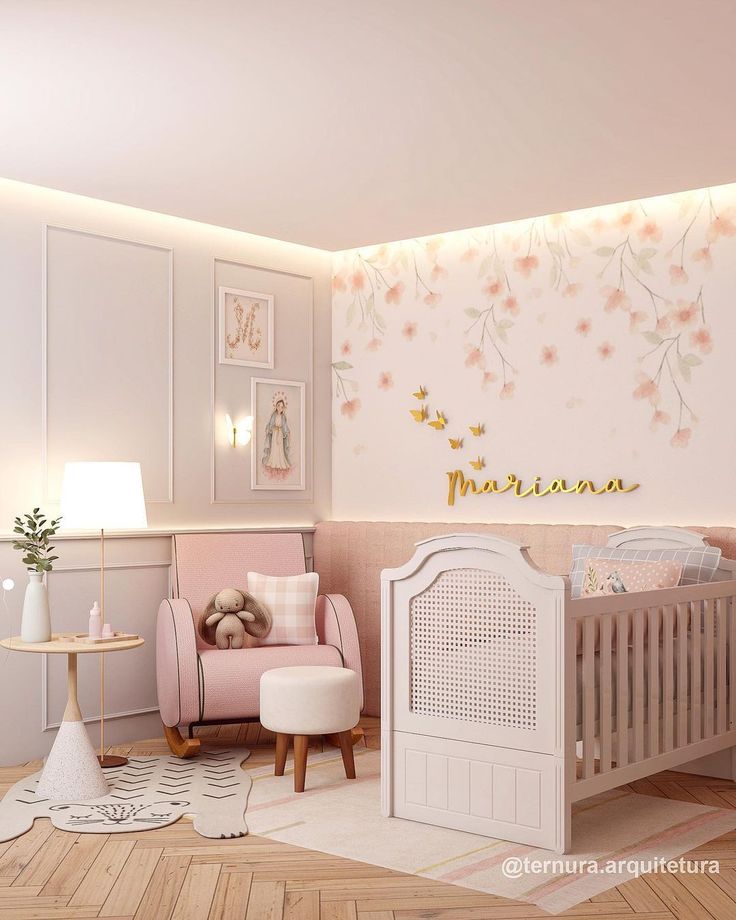 Quarto de menina em tons de rosa e cinza