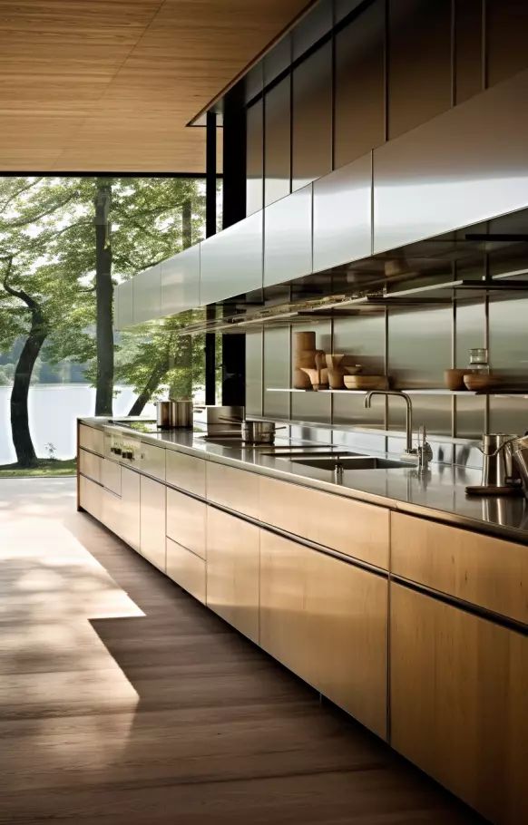 Cozinha com bancada em inox
