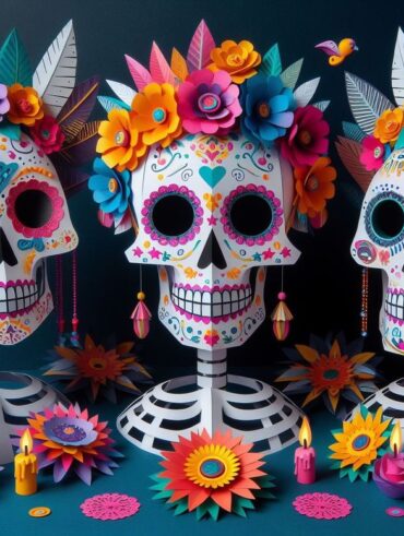 Caveiras mexicanas feitas de papel