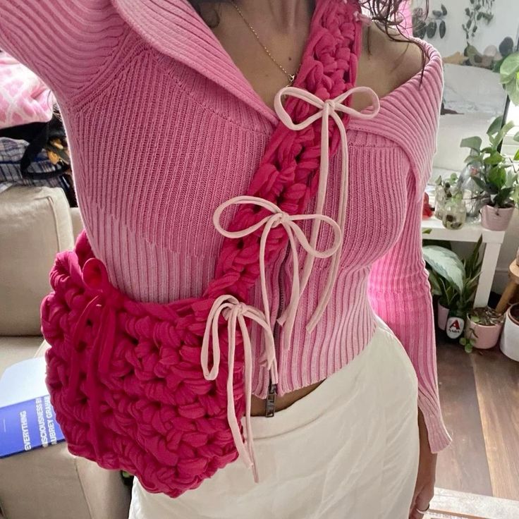 bolsa de crochê com laço