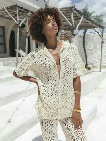 Look com conjunto de crochê na cor branca