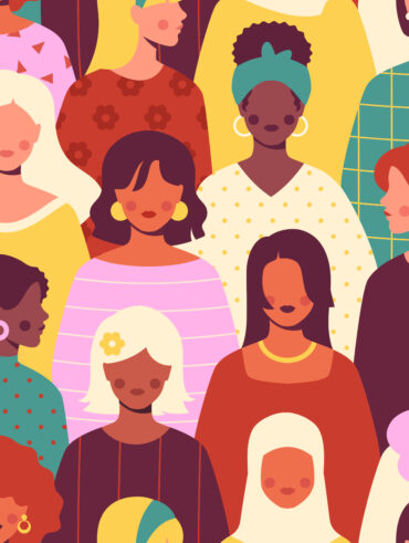Ilustração com diversas mulheres coloridas