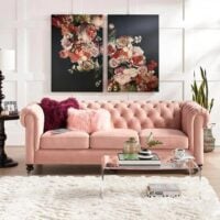 Sofá rosa claro em estilo capitonê