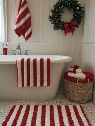 Banheiro branco com decoração natalina.