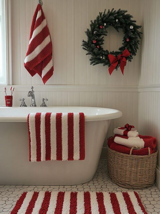 Banheiro branco com decoração natalina.