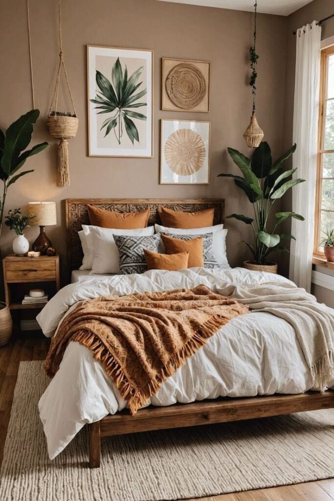 Quarto com parede na cor Mocha Mousse