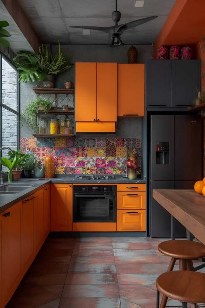 Cozinha laranja e cinza