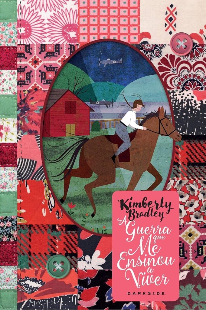 Capa de livro com menina andando a cavalo