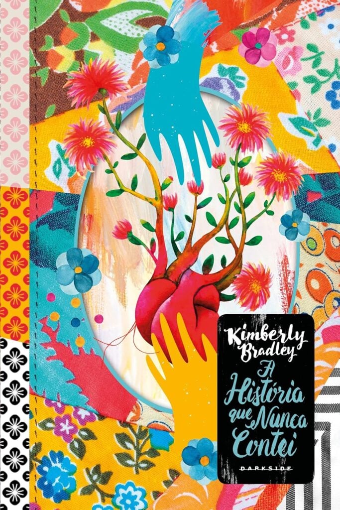 Capa de livro colorida com uma mão tocando um coração