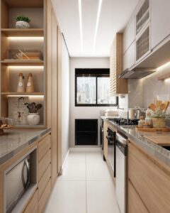 Cozinha americana com bancada península