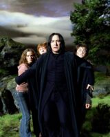 Personagens de Harry Potter em um ambiente com verde
