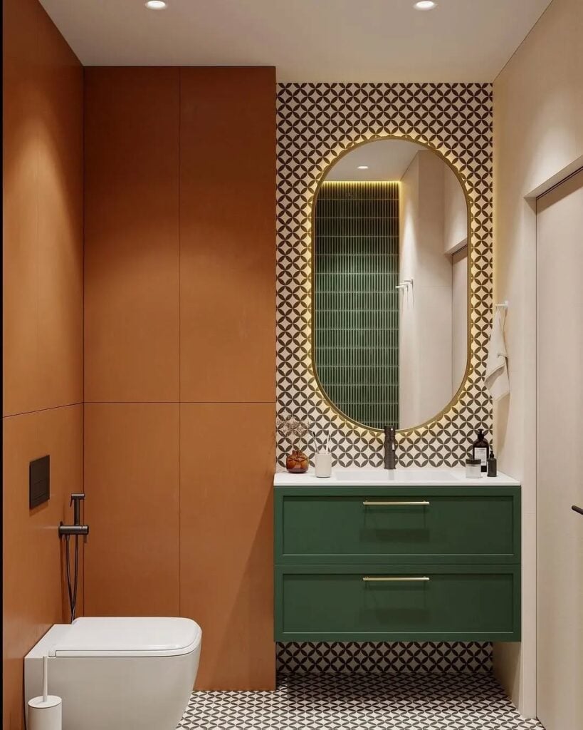 Lavabo pequeno em marrom e verde