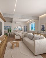 Sala de estar pequena com sofá e poltrona