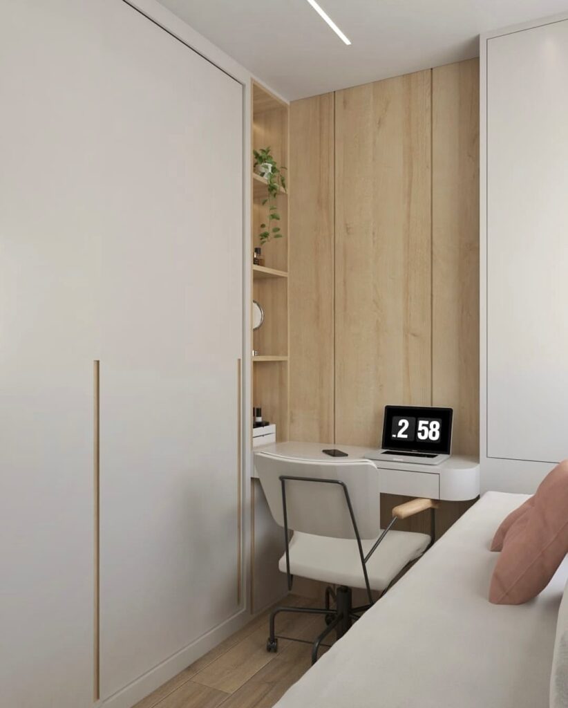 Quarto decorado com móveis sob medida