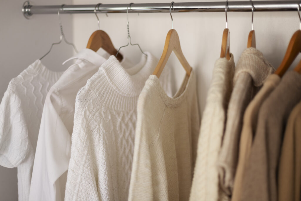 Guarda-roupa com roupas em cabides