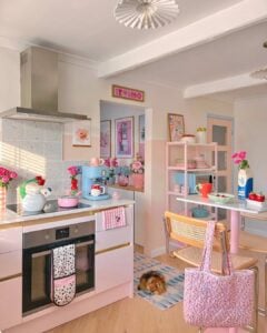 Inspiração de cozinha rosa e azul