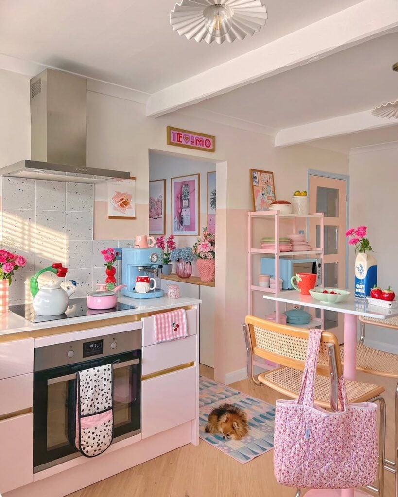 Inspiração de cozinha rosa e azul