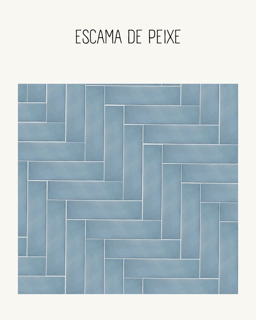 Azulejos alinhados como escama de peixe
