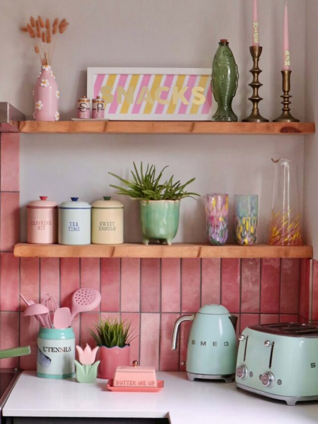 Inspiração de cozinha rosa e verde