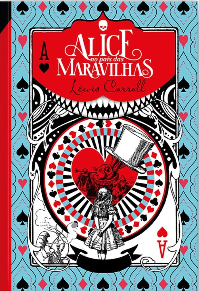 Capa de livros em vermelho, azul, preto e branco
