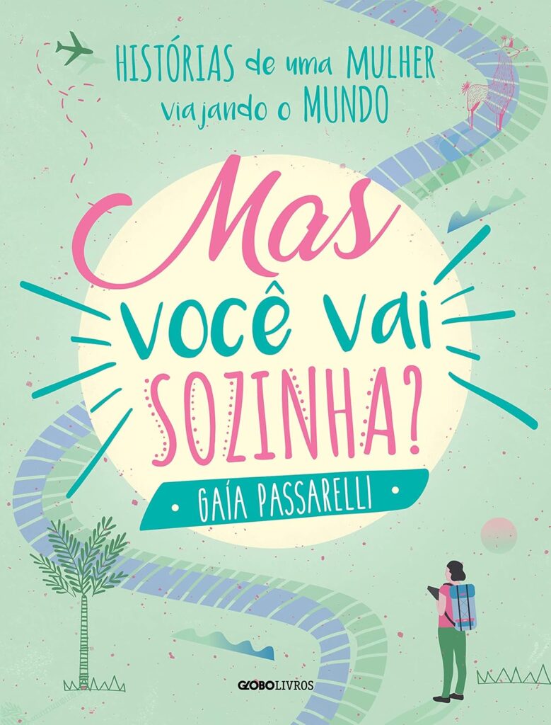 Capa de livro azul-claro com letras azuis e rosa, e uma menina com mochila