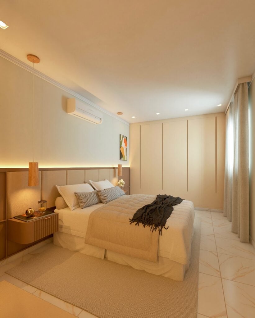 Quarto aconchegante em tom pastel