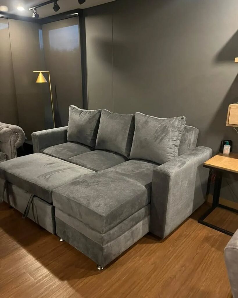 Sofá-cama de veludo cinza