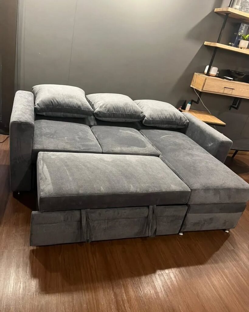 Sofá-cama cinza aberto