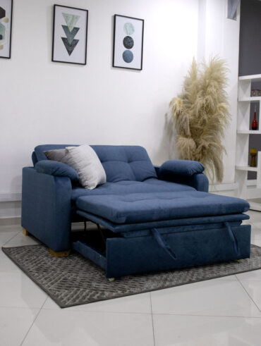 Sofá-cama em veludo azul aberto