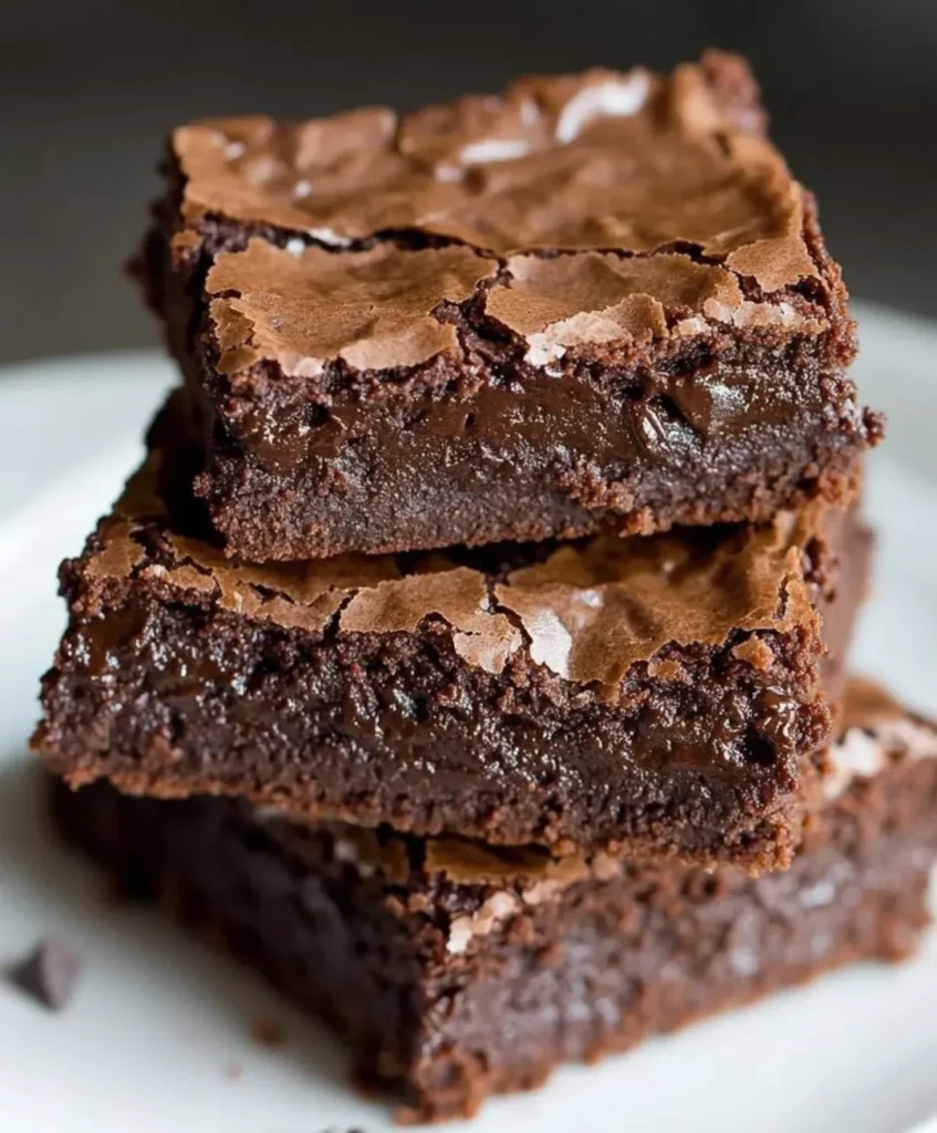 Brownies cortados em quadrados e empilhados
